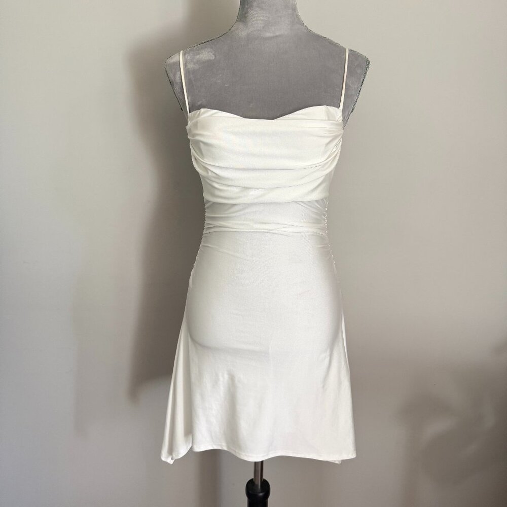 Women’s White Sleek A-Line Pleated Bust Mini Dress Size XS Bodycon